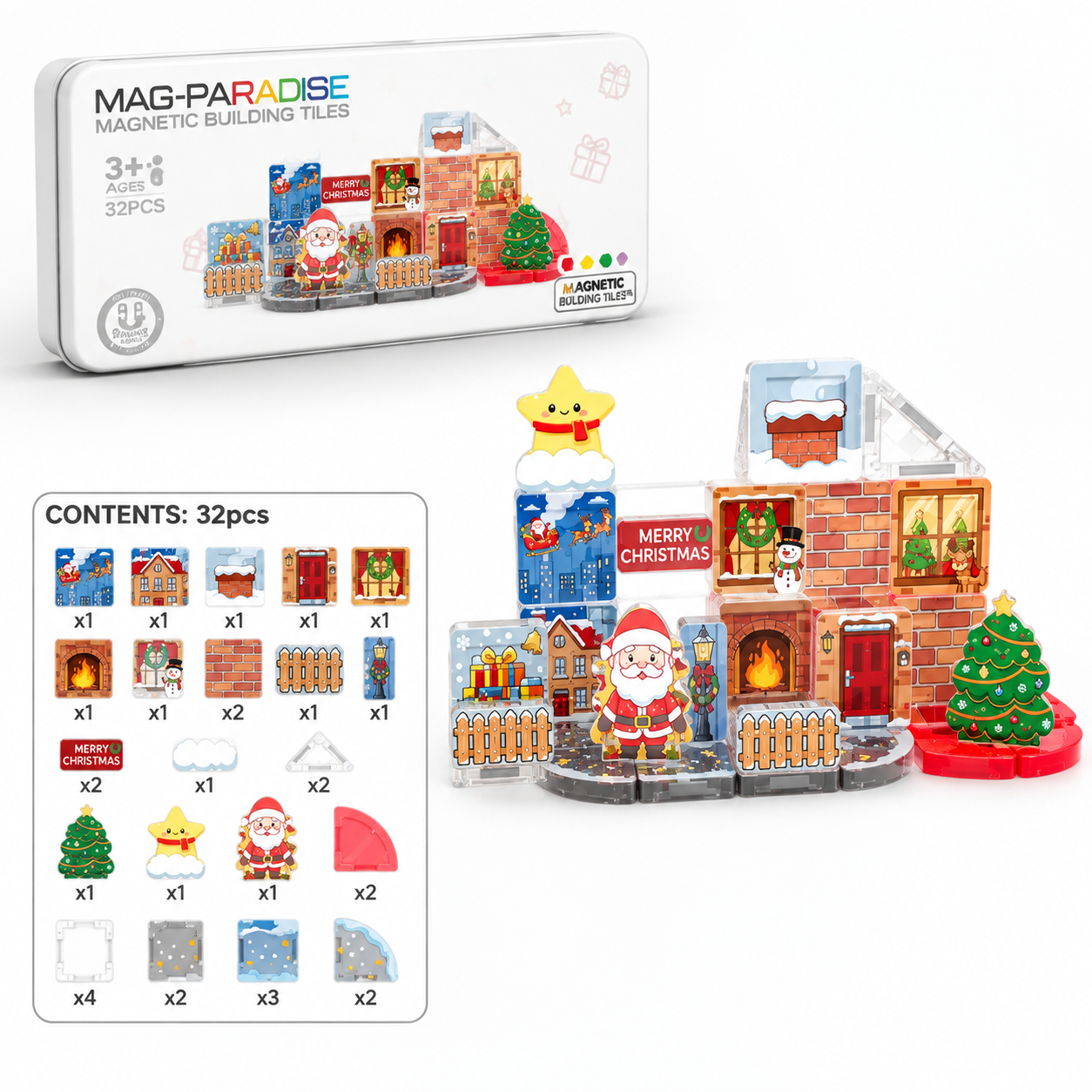 Christmas Village Magnetic Tiles Tin Box Set reusable tin box magnetic travel set
