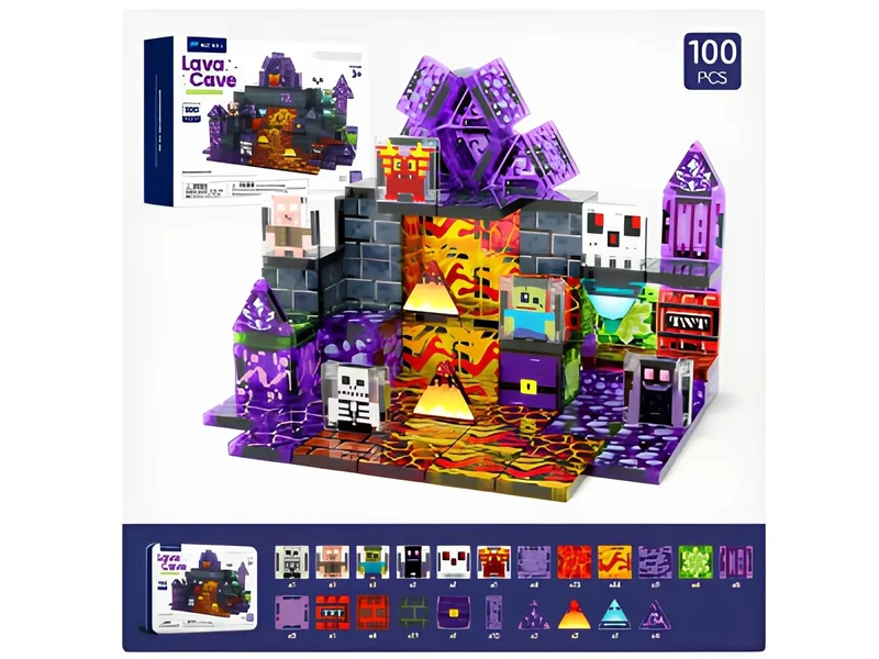 100PCS Pixel Lava Cave Magnetic Blocks Set