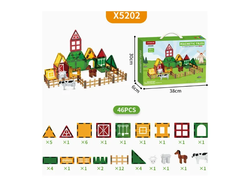 46PCS Farm Magnetic Tiles Building Set