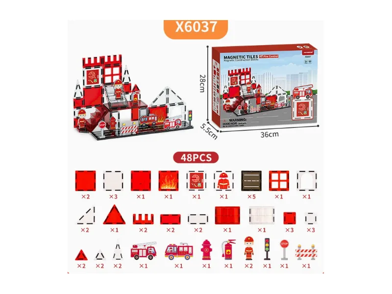 48PCS Fire Station Magnetic Tiles Building Set