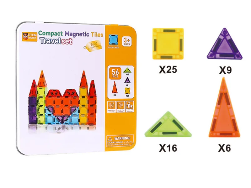 56pcs Compact Magnetic Tiles Travel Set