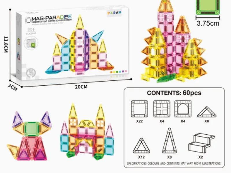 60PCS Magnetic Tiles STEAM Educational Set