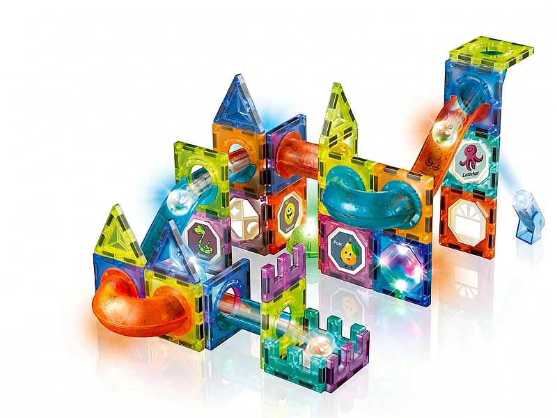 75PCS Light-Up Magnetic Marble Run Building Block Set