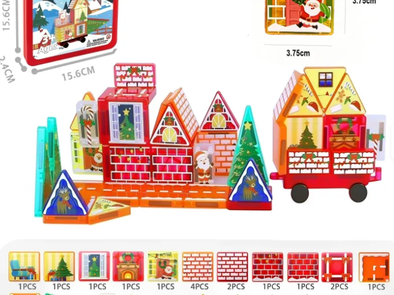 Christmas Village Magnetic Tiles Tin Box Set
