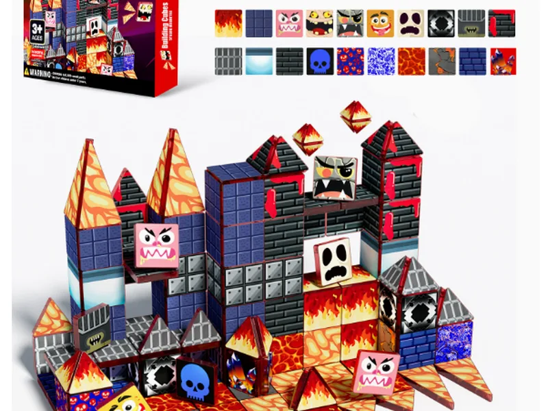 Pixel Magnetic Building Cubes Inferno Volcano Theme Set