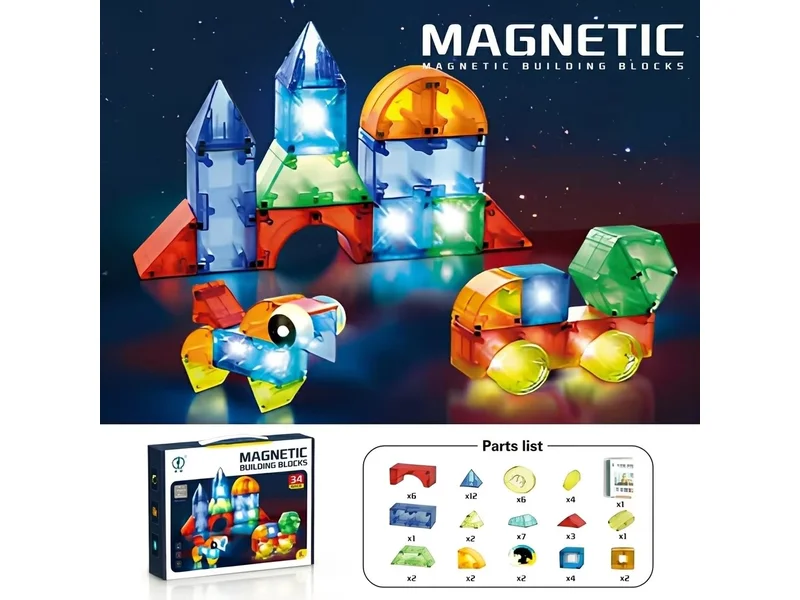 34PCS Light-Up Magnetic Building Blocks Set
