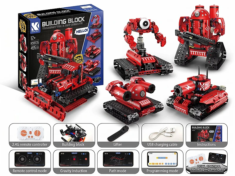 Robots Pro Red Tank 5in1 RC Building Block Set