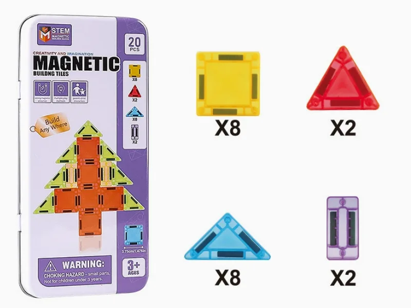 20PCS STEM Magnetic Tiles Tin Box Set