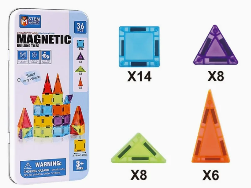 36PCS STEM Magnetic Tiles Tin Box Set