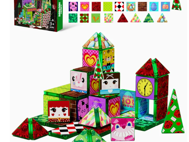 Pixel Magnetic Building Cubes Alice Wonderland Theme Set